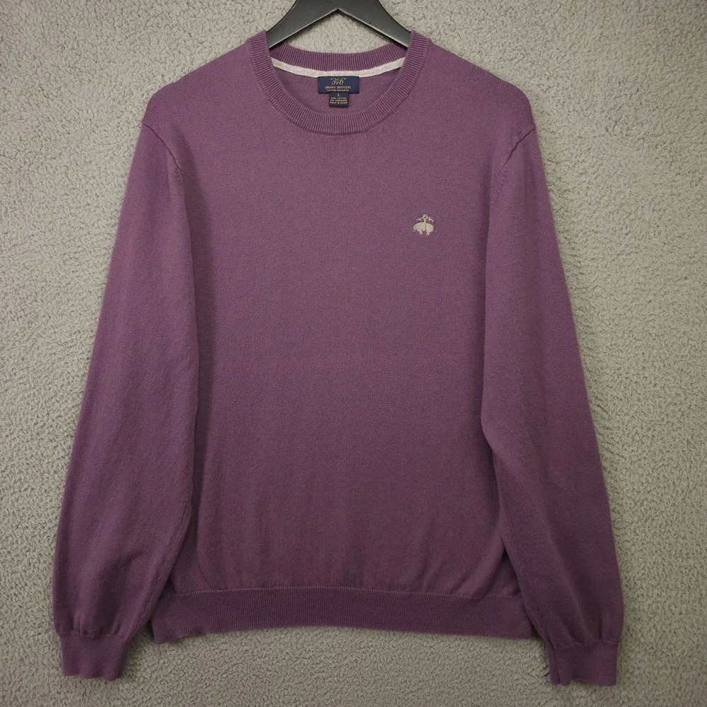 Brooks Brothers 346 Sweater Mens Large Purple Cashmere Cotton Crew Neck Pullover